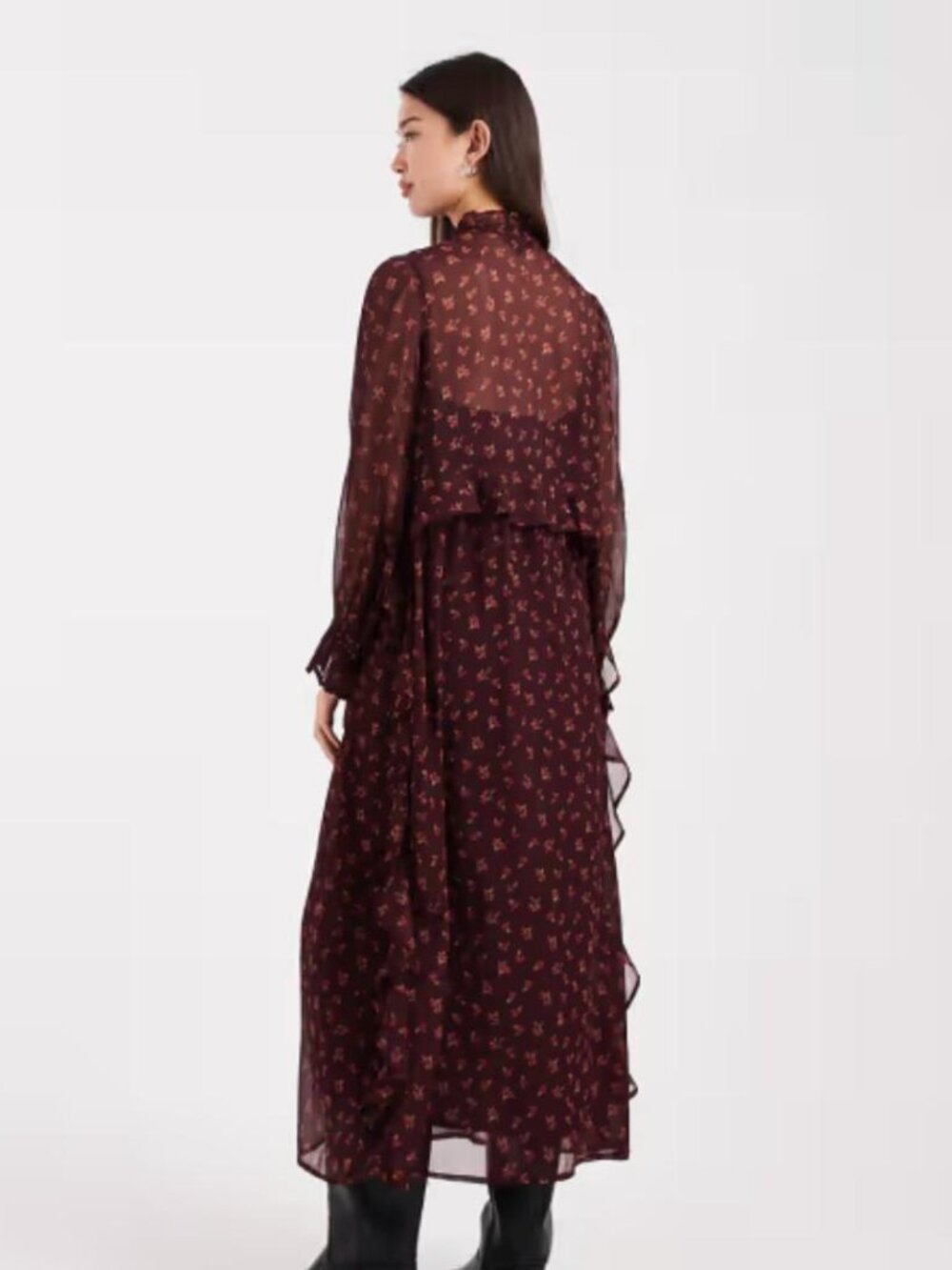 Wednesday's Girl High Neck Floaty Midaxi Dress | Floral Plum | Size M | NWT - Picture 4 of 4